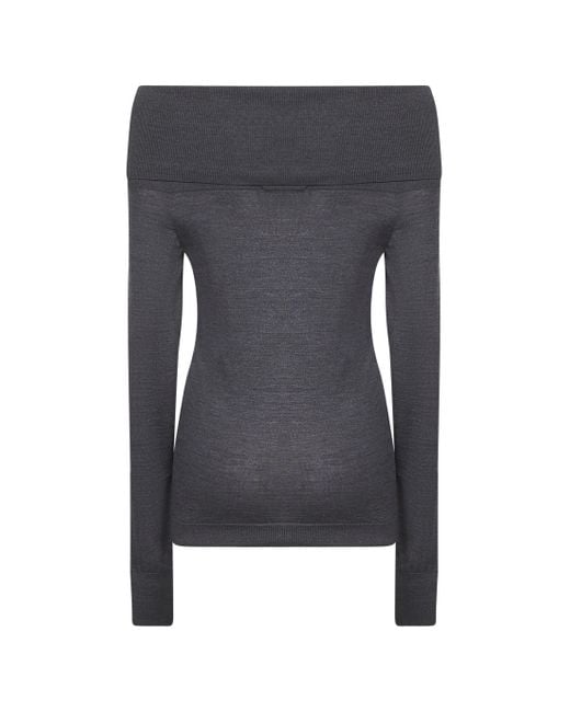 Stella McCartney Gray Wool Off-The-Shoulder Sweater