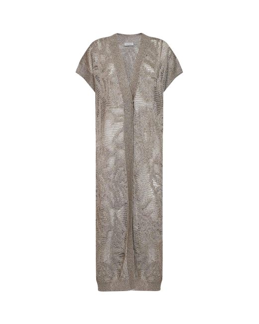 Brunello Cucinelli Gray Long Cardigan Dazzling Water Lillies Linen