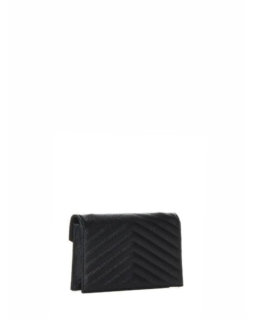 Saint Laurent White Cassandre Classic Envelope Clutch With Chain Shoulde Strap
