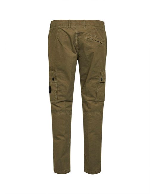 Stone Island Green Military Brushed Organic Cotton Canvas Cargo Trousers for men
