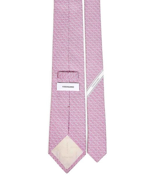Ferragamo Pink Gancini Silk Twill Cerchio Tie for men