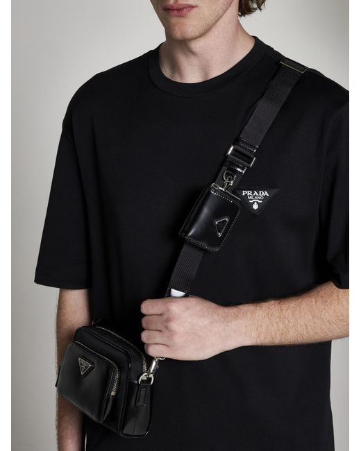 Prada White Re-nylon And Leather Crossbody Bag for men