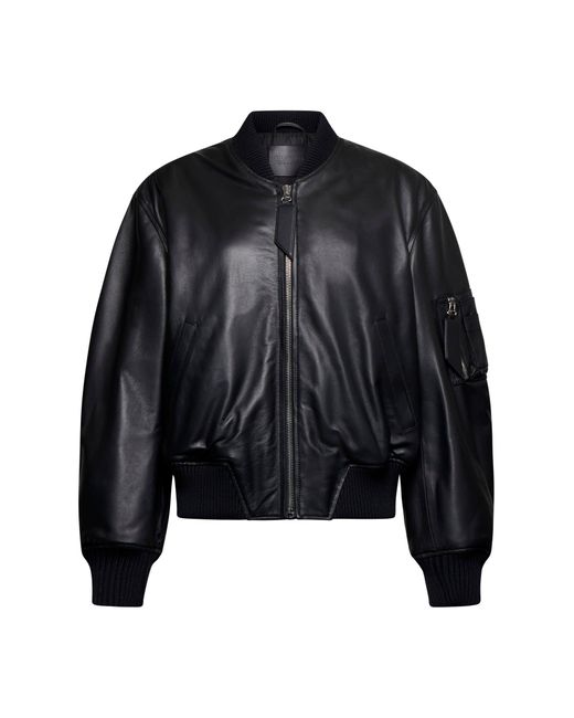 The Attico Black Oversized Leather Bomber Jacket