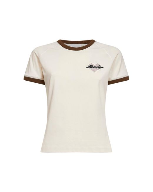 Moncler Natural Light Stretch Jersey Logo And Heart T-Shirt