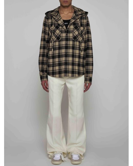 Off-White c/o Virgil Abloh Black Check Flannel Hooded Shirt for men