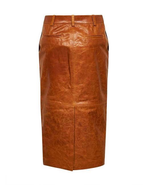 Co. Orange Gnac Leather Tailored Pencil Skirt