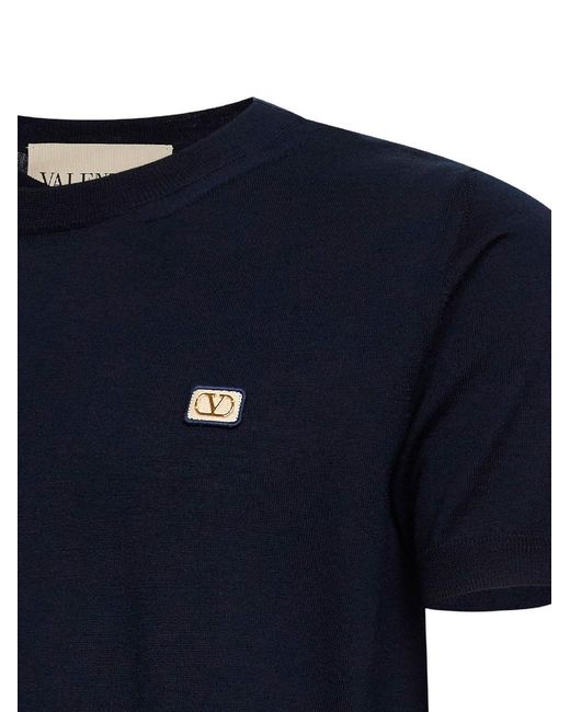 Valentino Blue Wool Sweater With Vlogo Patch for men