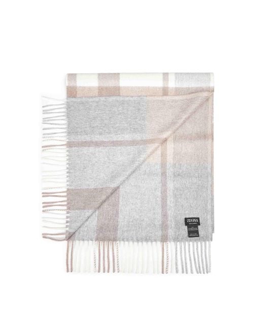 Zegna White Checked Oasi Cashmere Scarf for men