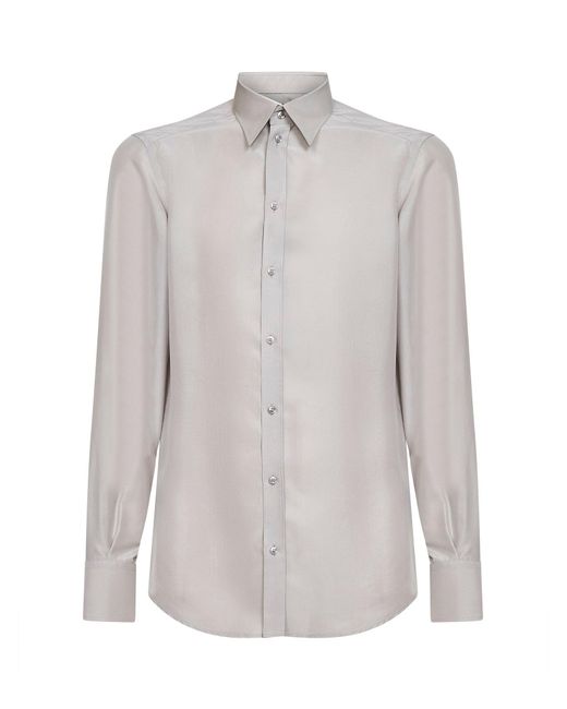 Dolce & Gabbana White Light Grae Silk Crepe De Chine Martini Shirt for men