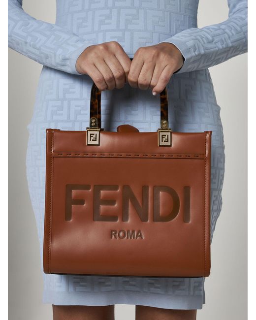 Fendi Brown Sunshine Leather Small Tote Bag