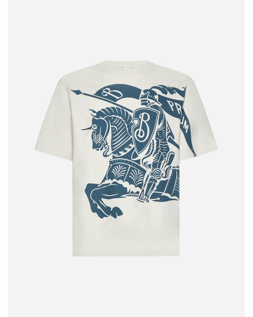 Burberry Blue Equestrian Knight Cotton T-shirt for men