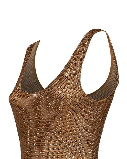 GIUSEPPE DI MORABITO Brown Crystal-Embellished Tulle Draped Mini Dress