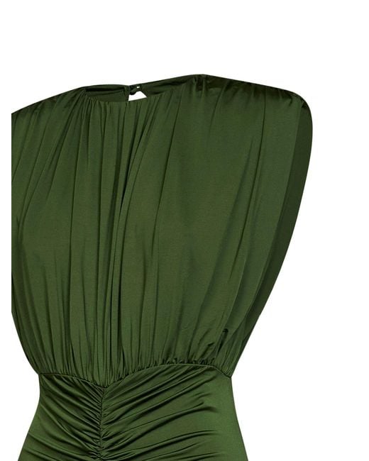 Self-Portrait Green Jersey Gathered Long Dress