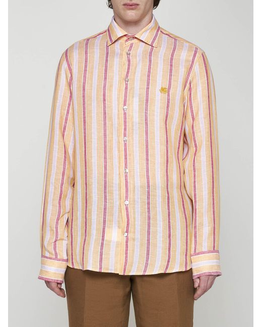 Etro Pink Striped Linen Shirt for men
