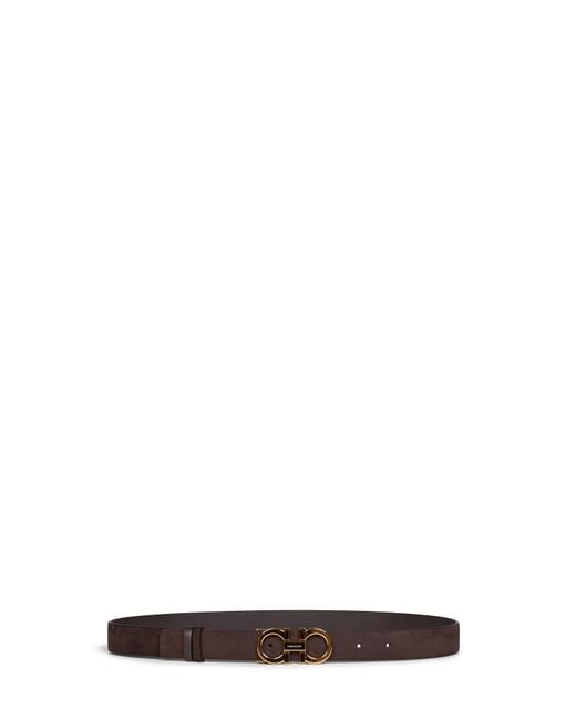 Ferragamo White Dark Suede Gancini Belt