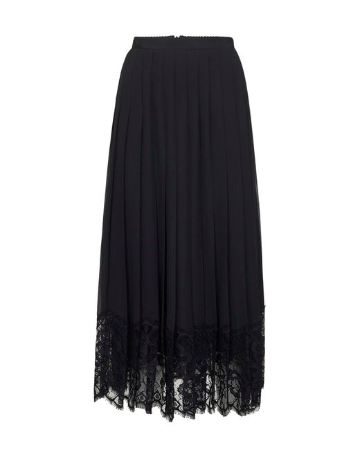 Dolce & Gabbana Blue Chiffon And Lace Pleated Midi Skirt