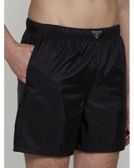 Prada Black Logo-plaque Re-nylon Swim Shorts for men