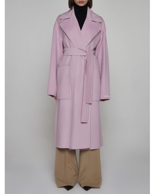 Sportmax Purple Polka Belted Wool Coat
