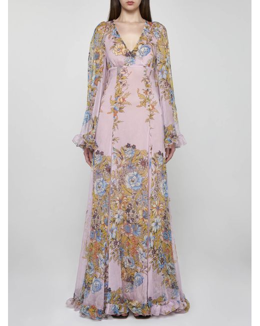 Etro Pink Print Silk Long Dress