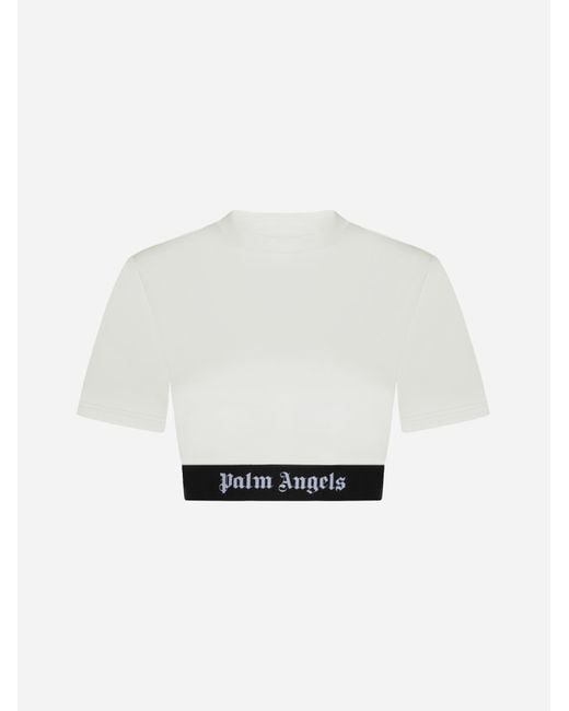 Palm Angels White Logo Cotton Cropped T-shirt