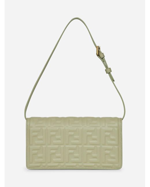 財布・小物その他 FENDI Pastel Green Nappa Leather Micro Baguette Wallet Fendi FF Baguette Micro Nappa Leather Trifold Wallet Green