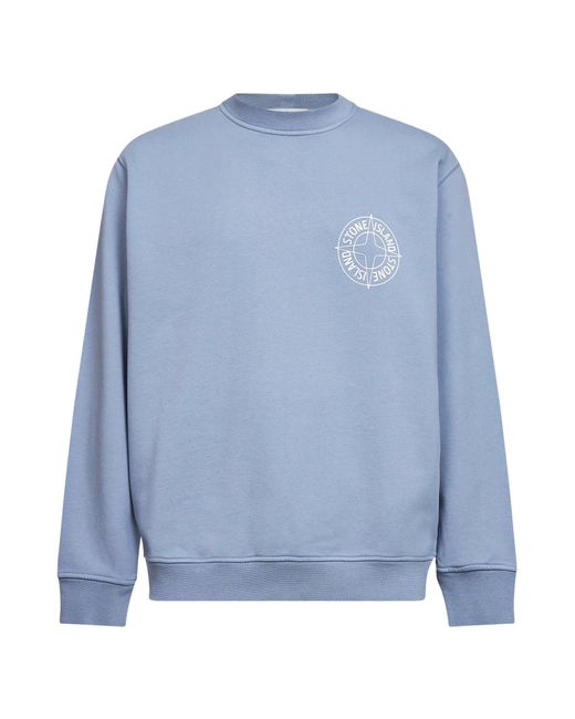 Stone Island Blue Avio Cotton "Outline Compass" Printed Sweatshirt for men
