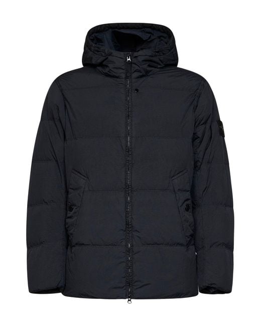 Stone Island Blue Crinkle Reps Ny Hooded Down Jacket for men