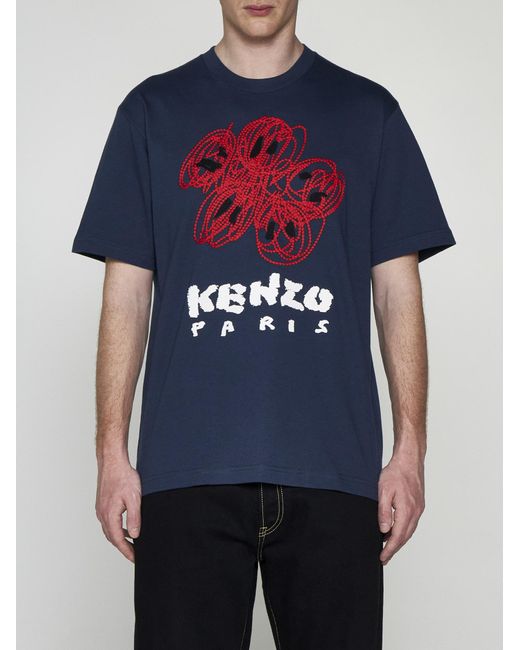 KENZO Blue Drawn Varsity T-Shirt for men