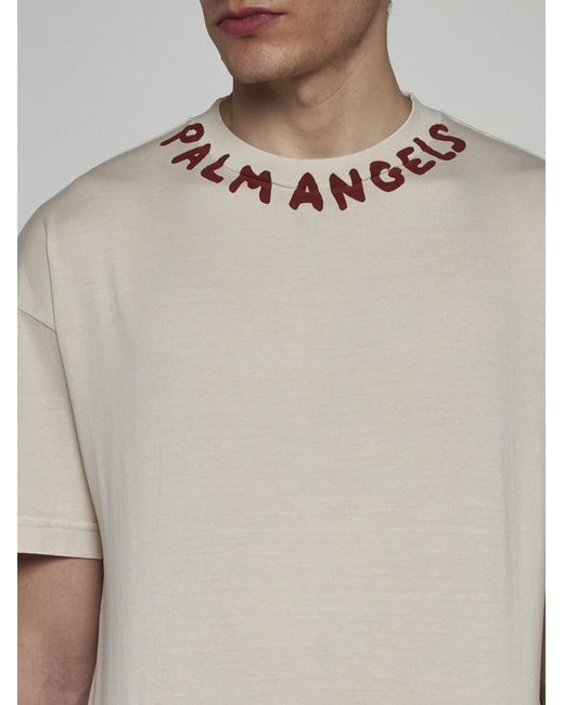 Palm Angels Natural Logo Cotton T-shirt for men