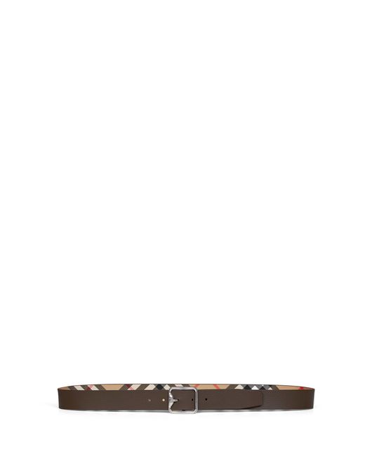 Burberry White Sand And Military Reversible B Buckle Check Belt for men