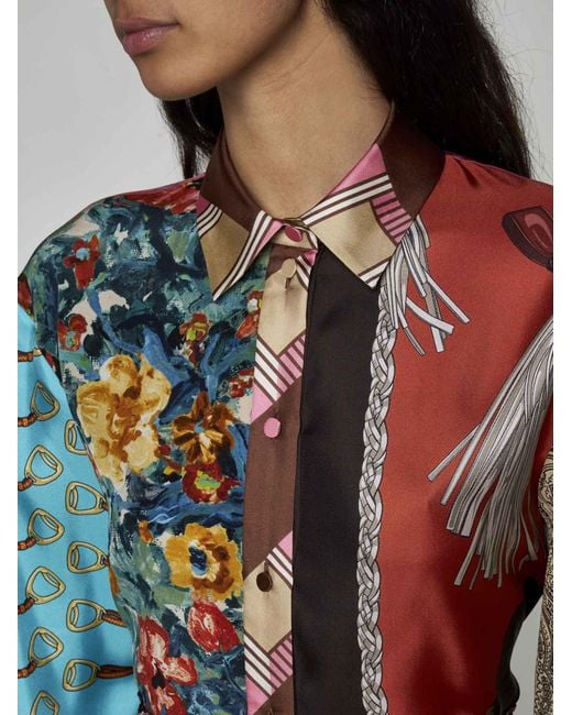 Gucci Multicolor Patchwork Print Silk Shirt