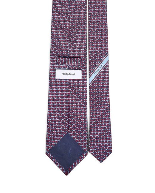 Ferragamo Purple Dark Gancini Silk Twill Cerchio Tie for men