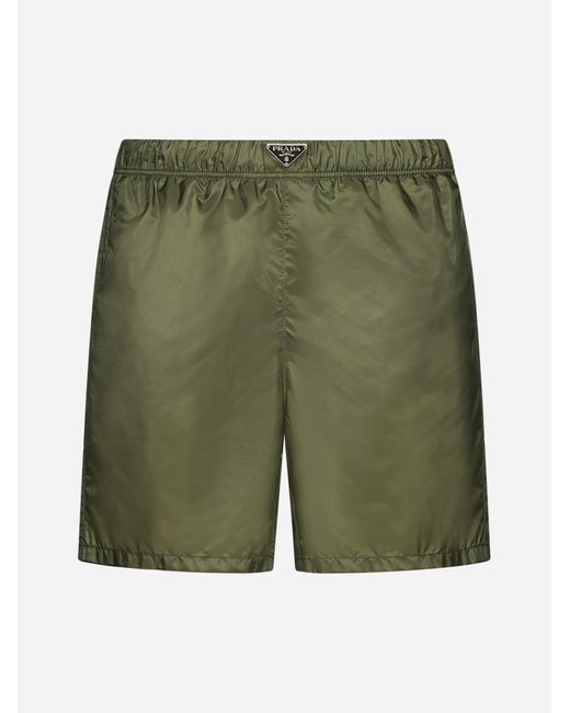 Prada Green Logo-plaque Re-nylon Swim Shorts for men