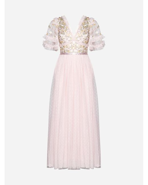 Needle & Thread Pink Embroidery Tulle Ankle Gown