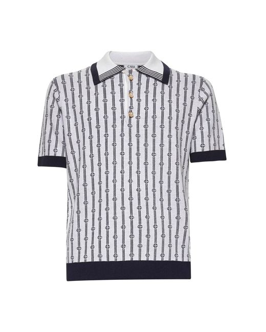 Casablanca White Cotton Knit Monogram Polo Shirt for men