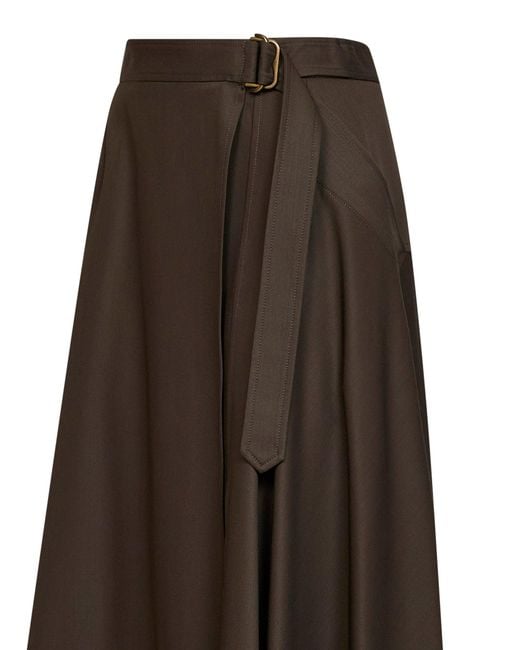 Burberry Brown Wool Twill Belted Midi Skirt