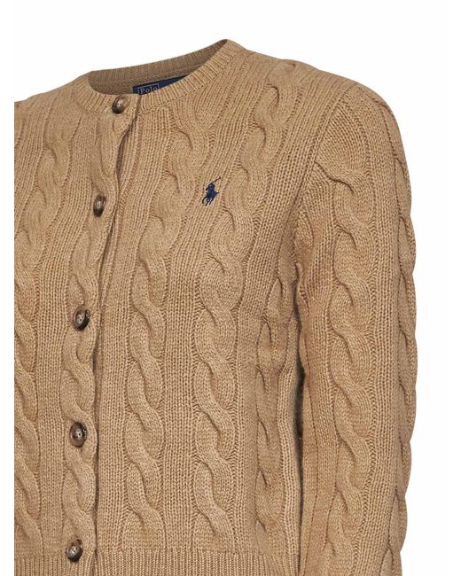 Polo Ralph Lauren Natural Camel Wool And Cashmere Cable Knit Cardigan