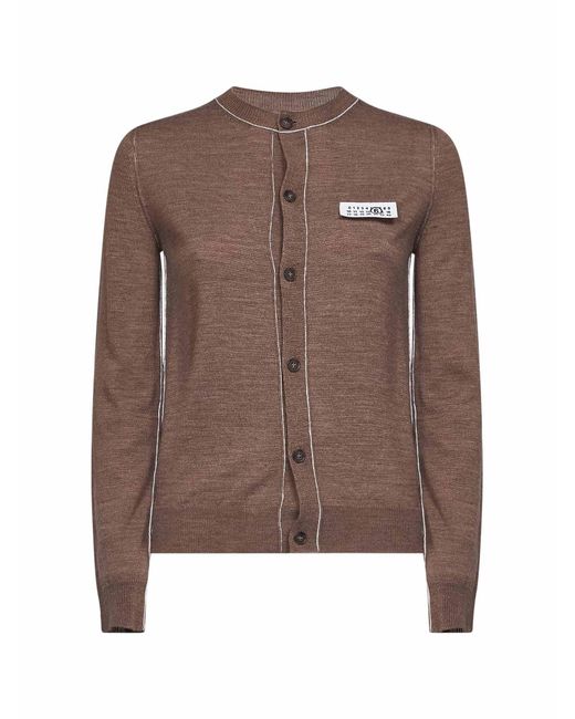 MM6 by Maison Margiela Brown Light Wool Blend Cardigan With Contrasting Trims
