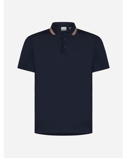 Burberry Blue Pierson Logo Cotton Polo Shirt for men