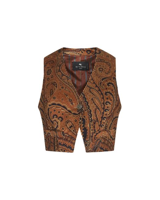 Etro Brown Paisley Print Corduroy Vest