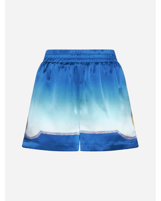 Casablancabrand Blue Coquillage Print Silk Shorts