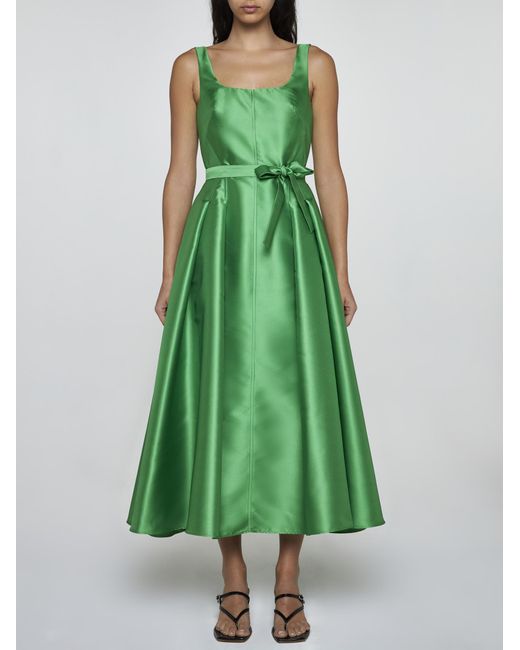 Blanca Vita Green Arrojado Satin Midi Dress