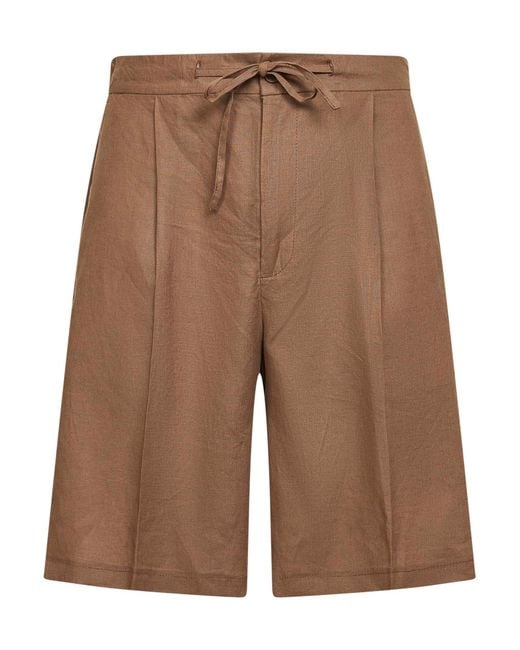 Hevò Brown Taupe Linen Blend Torre Lapillo Bermuda Shorts for men