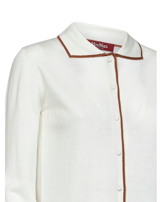 Max Mara White Silk And Wool Knit Msttarga Cardigan