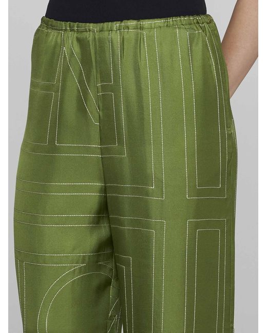Totême  Green Monogram Silk Trousers