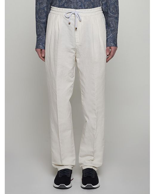 Brunello Cucinelli White Cotton And Linen Trousers for men