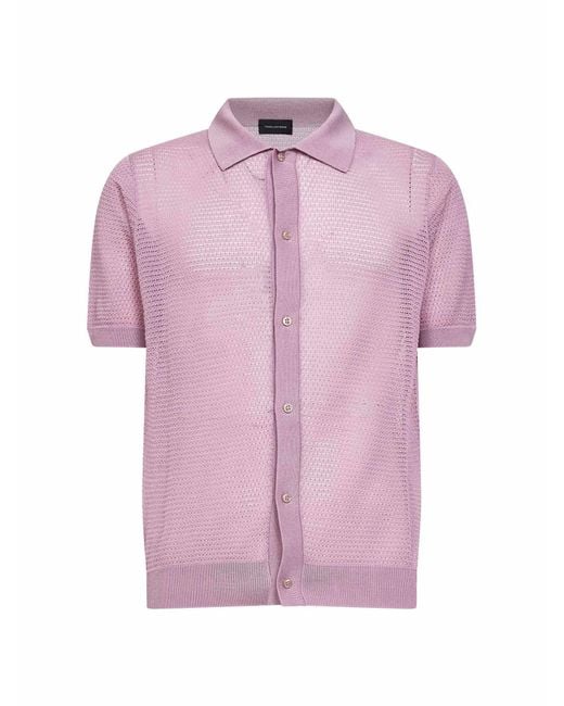Tagliatore Pink Wisteria Pointelle Knit Short-Sleeved Shirt for men