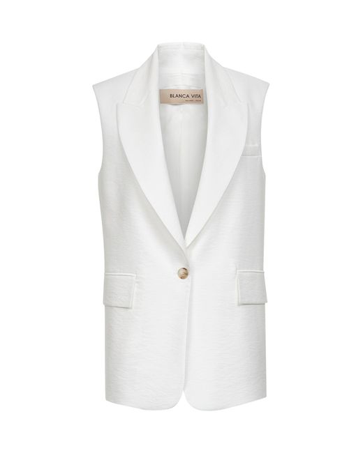 Blanca Vita White Viscose Blend Gelly Sleeveless Blazer