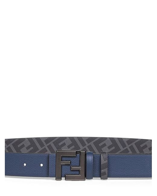 Fendi White Leather And Ff Canvas Squared Ff Reversible Belt for men
