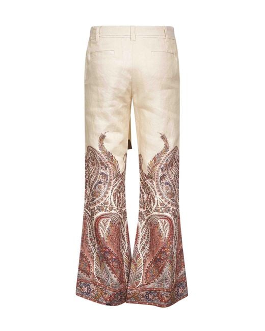 Zimmermann Natural Cream Paisley Linen Rhiannon Flared Trousers